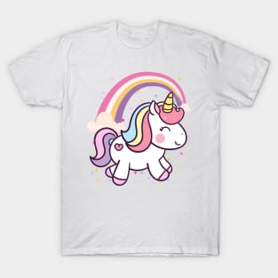 Cute Unicorn With Rainbow and Little Flowers T-Shirt